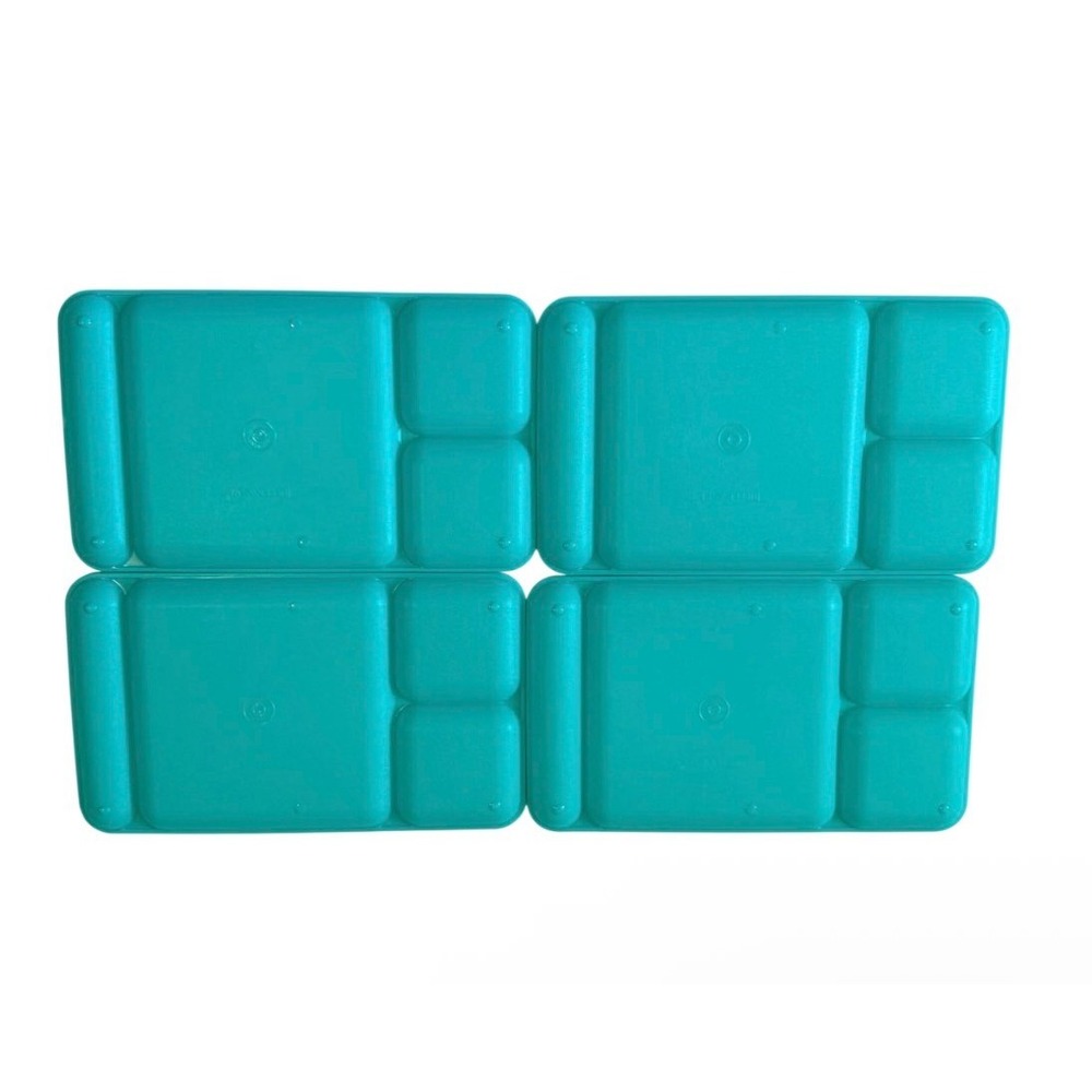 Tupperware Vintage Teal Blue Divided Serving Trays Set of 4 Plastic Plates - Picture 2 of 2